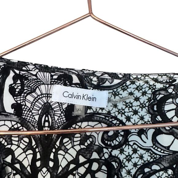 Calvin Klein Long Sleeve V-Neck Blouse Gold Accent - Picture 4 of 6